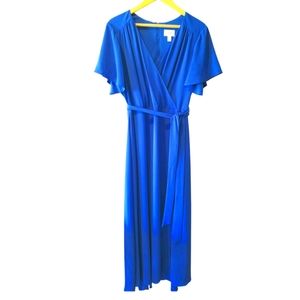 Cobalt blue maxi dress with short flutter sleeve